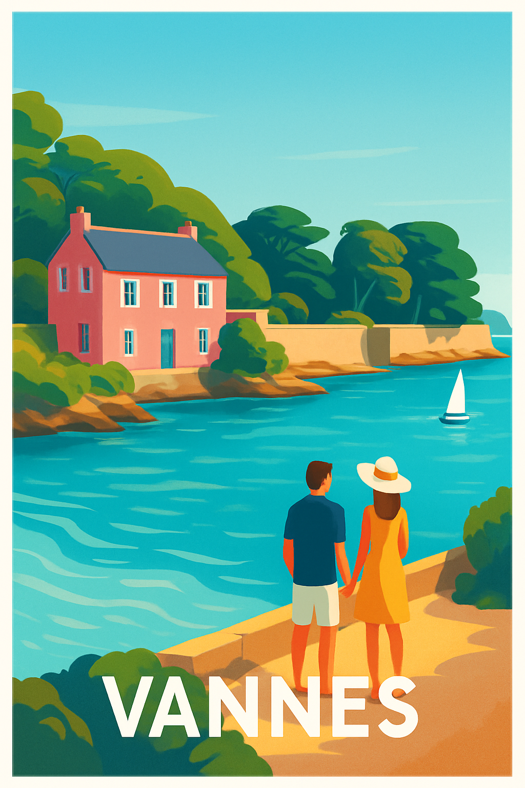 Affiche Vannes — Escapade romantique au bord de l'eau · poster d'art de Vannes