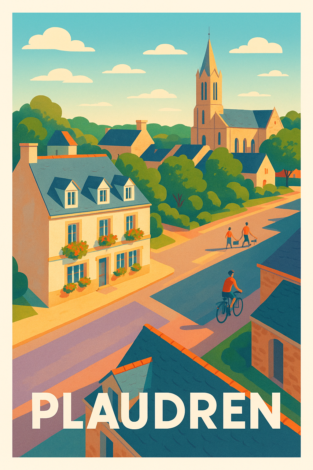 Morbihan France Pas de Cadre / 20 × 30cm Affiche Plaudren - Charme paisible de village breton