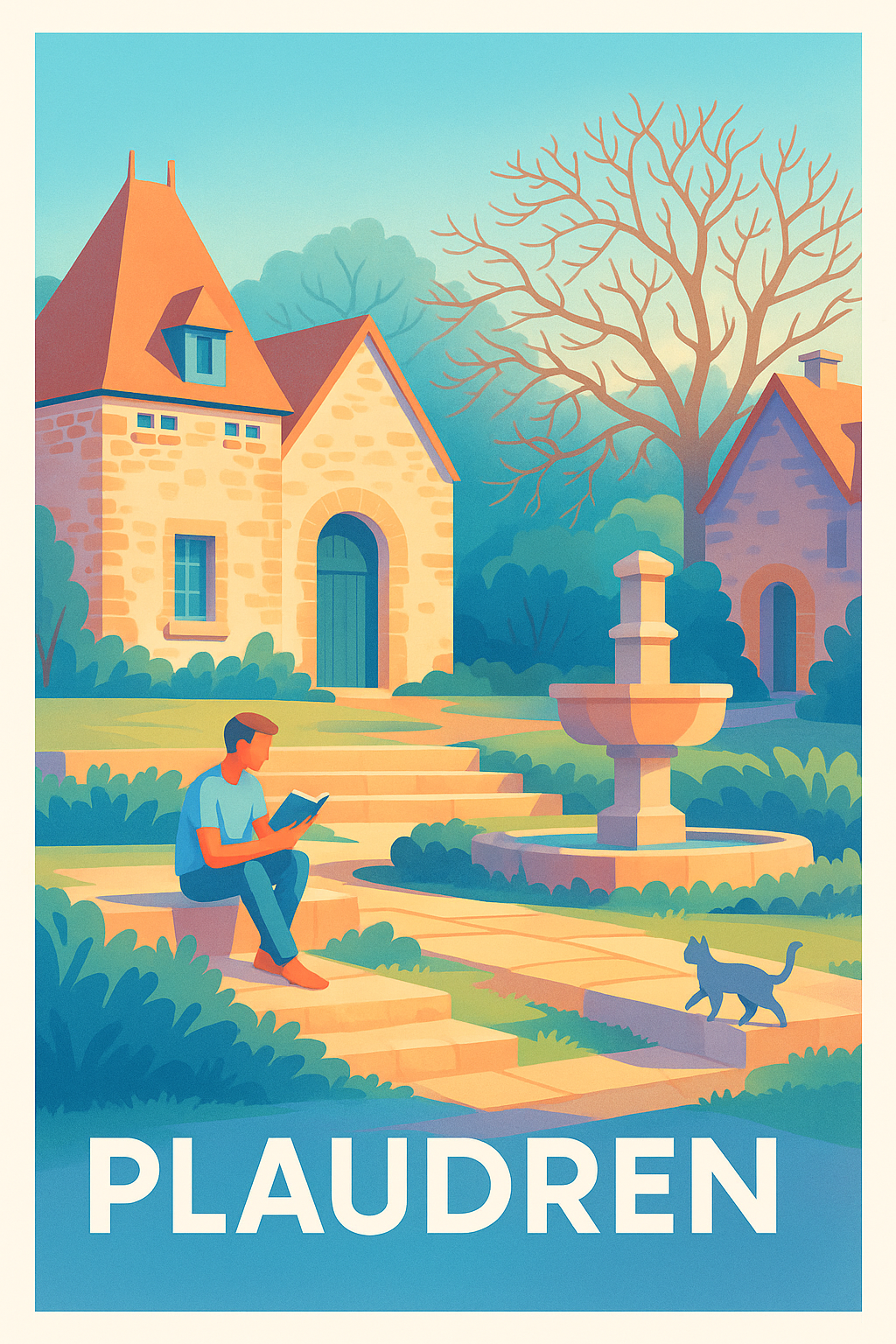 Morbihan France Pas de Cadre / 20 × 30cm Affiche Plaudren - Sérénité et douceur de la campagne bretonne