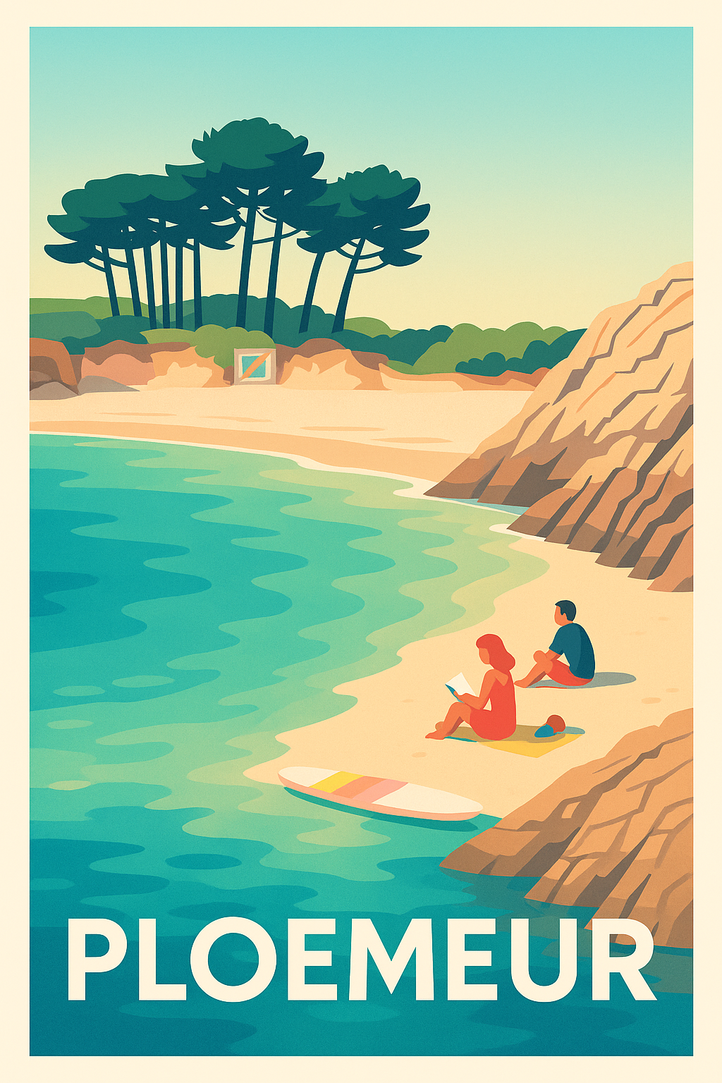Morbihan France Pas de Cadre / 20 × 30cm Affiche Ploemeur - Évasion et Sérénité sur la Côte Bretonne