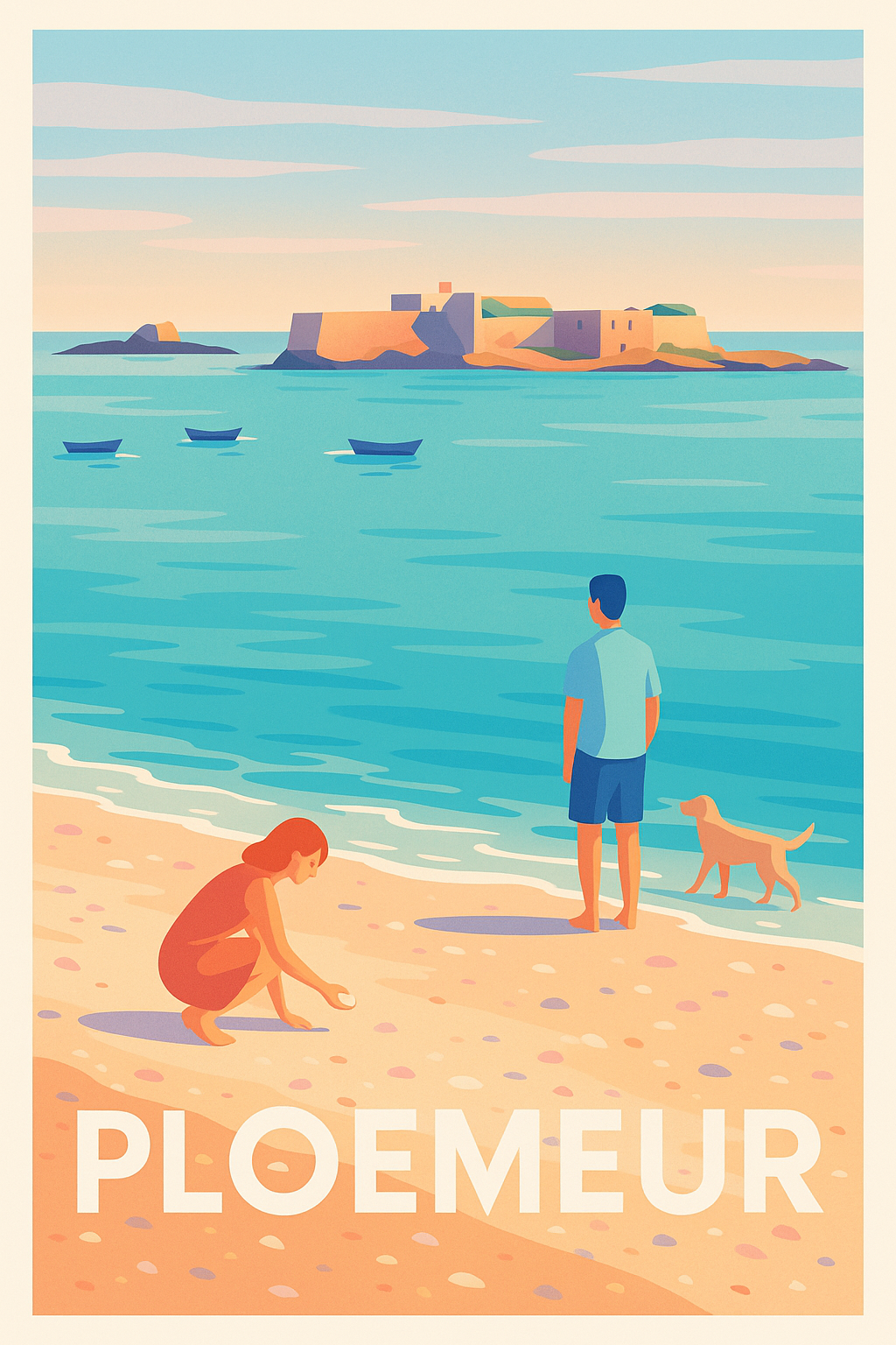 Morbihan France Pas de Cadre / 20 × 30cm Affiche Ploemeur - Instant de sérénité sur la plage