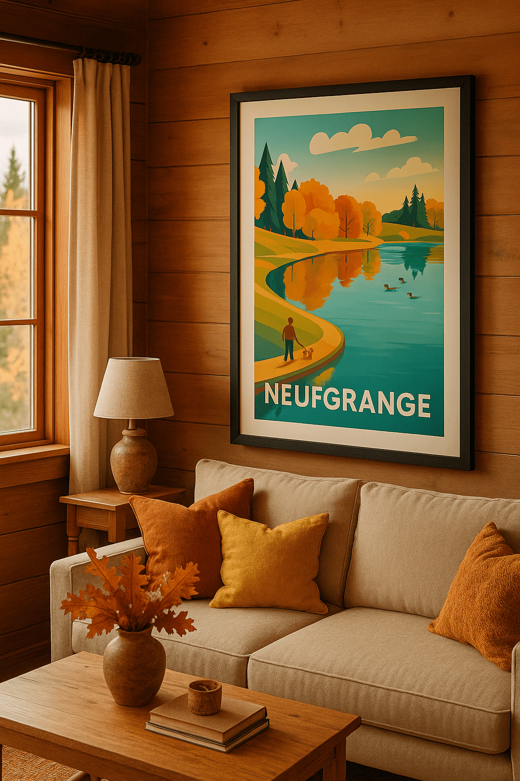 Moselle France Affiche de Neufgrange - Balade sereine au bord de l'eau