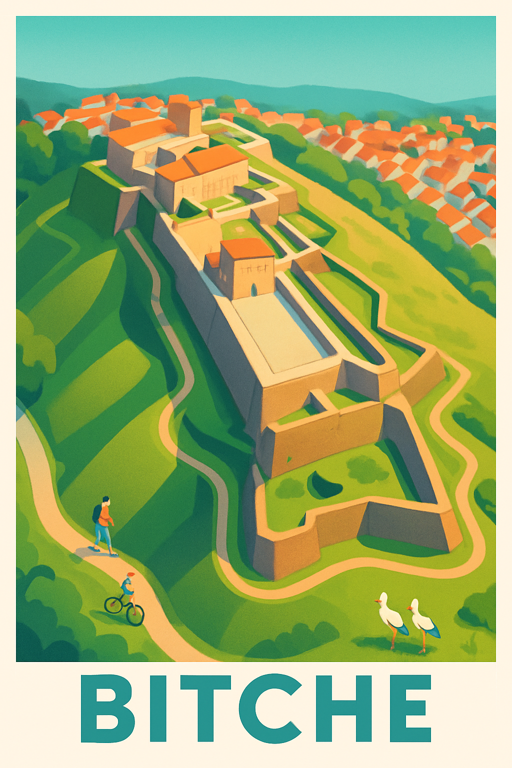 Moselle France Pas de Cadre / 20 × 30cm Affiche de Bitche - Forteresse et nature à l'horizon