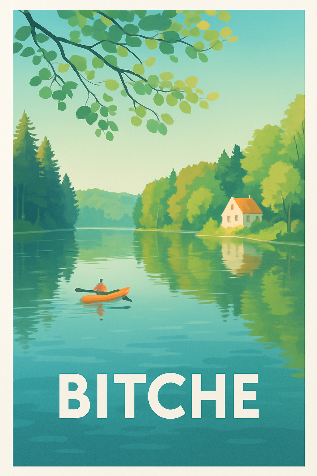 Moselle France Pas de Cadre / 20 × 30cm Affiche de Bitche - Tranquillité au fil de l'eau