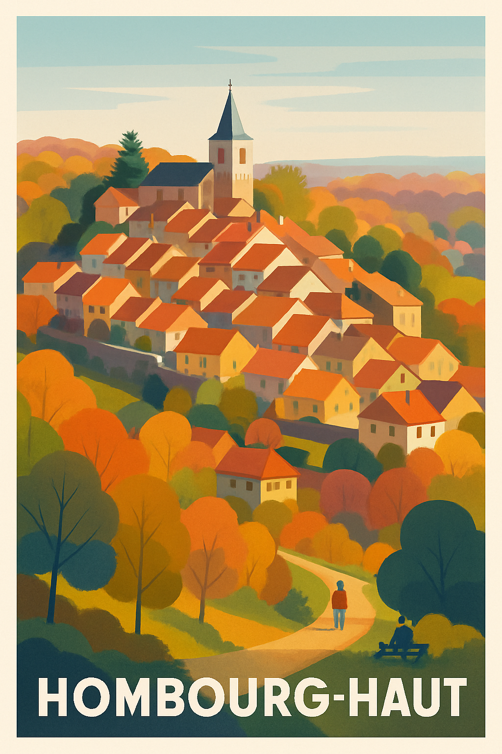 Moselle France Pas de Cadre / 20 × 30cm Affiche de Hombourg-Haut - Charme automnal du village historique