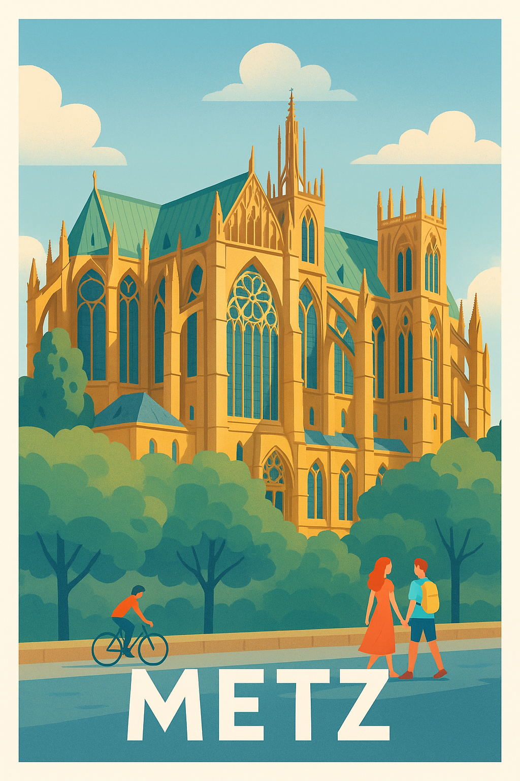Moselle France Pas de Cadre / 20 × 30cm Affiche de Metz - L'élégance gothique au cœur de la ville