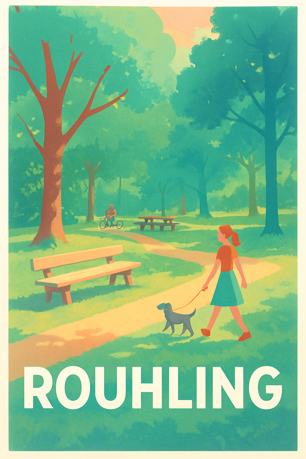 Moselle France Pas de Cadre / 20 × 30cm Affiche de Rouhling - Promenade paisible au parc