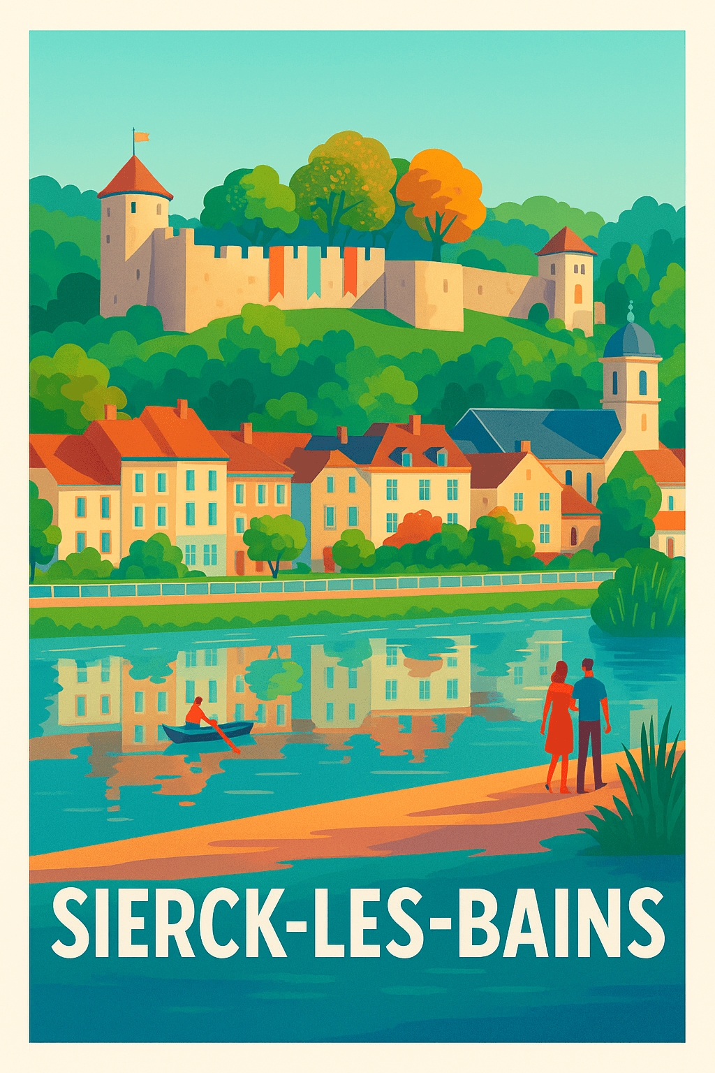Moselle France Pas de Cadre / 20 × 30cm Affiche de Sierck-les-Bains - Charmante Escapade au Bord de l'Eau