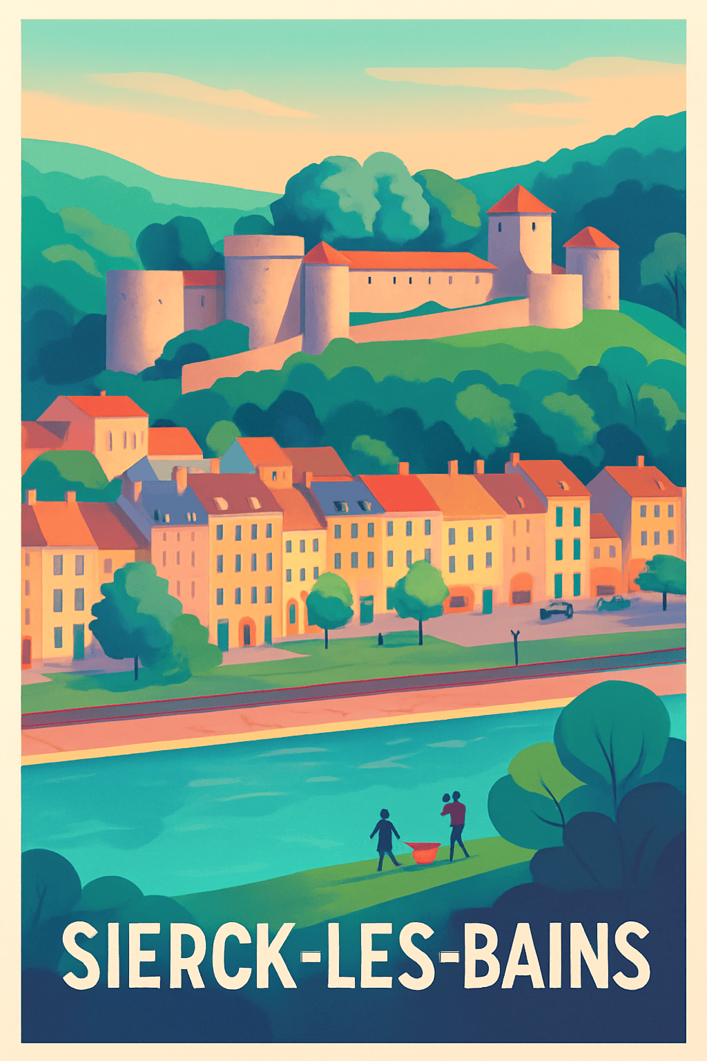 Moselle France Pas de Cadre / 20 × 30cm Affiche de Sierck-les-Bains - Charme historique au fil de l'eau