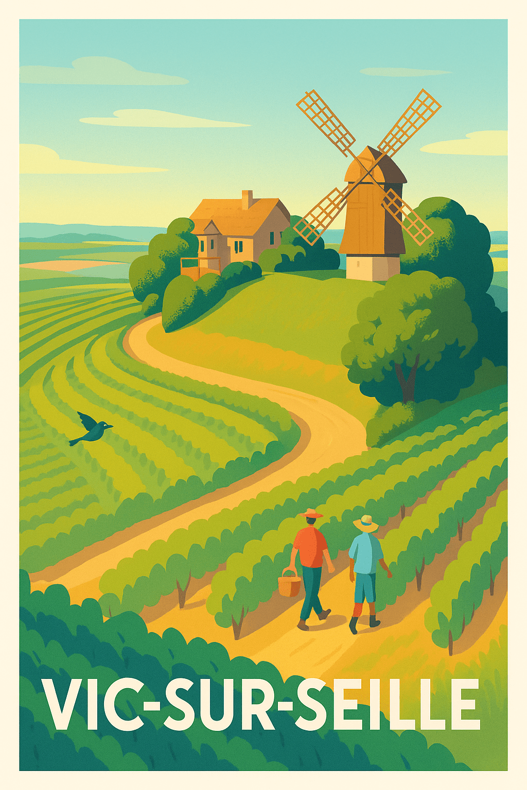 Moselle France Pas de Cadre / 20 × 30cm Affiche de Vic-sur-Seille - Charme campagnard et traditions