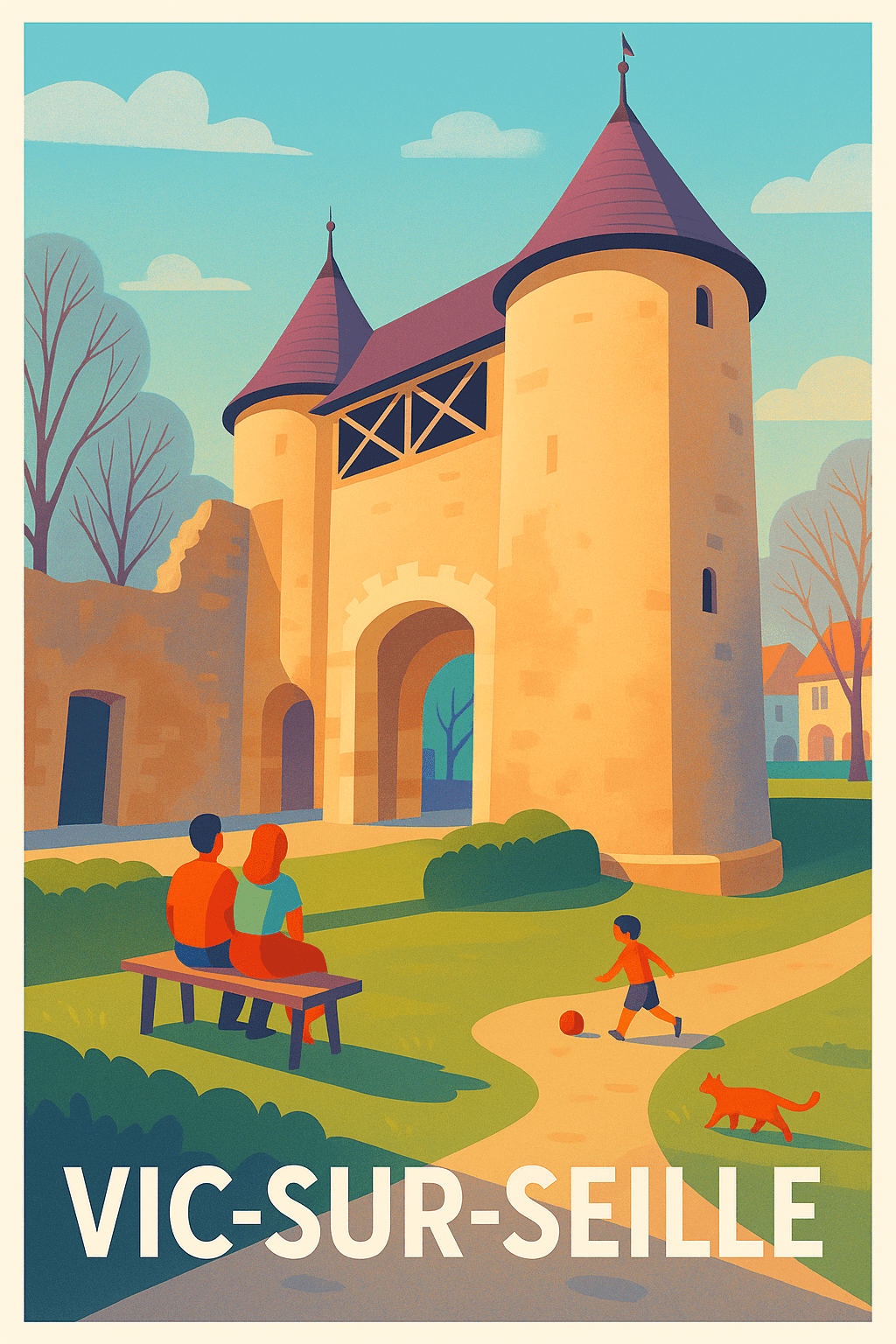 Moselle France Pas de Cadre / 20 × 30cm Affiche de Vic-sur-Seille - Charme historique au cœur de la Lorraine