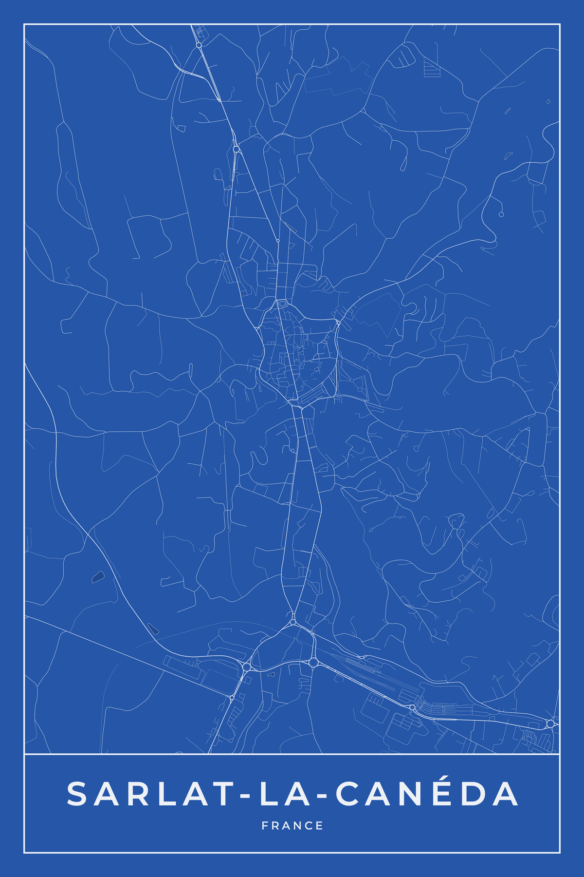 Carte de Sarlat-la-Canéda bleue - Affiche personnalisée