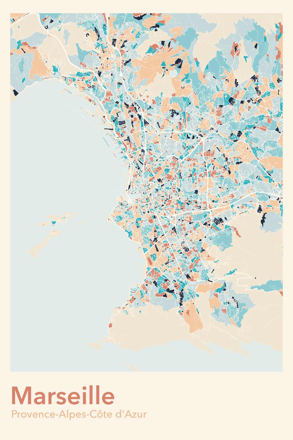Plan de Marseille coloré - Carte personnalisée