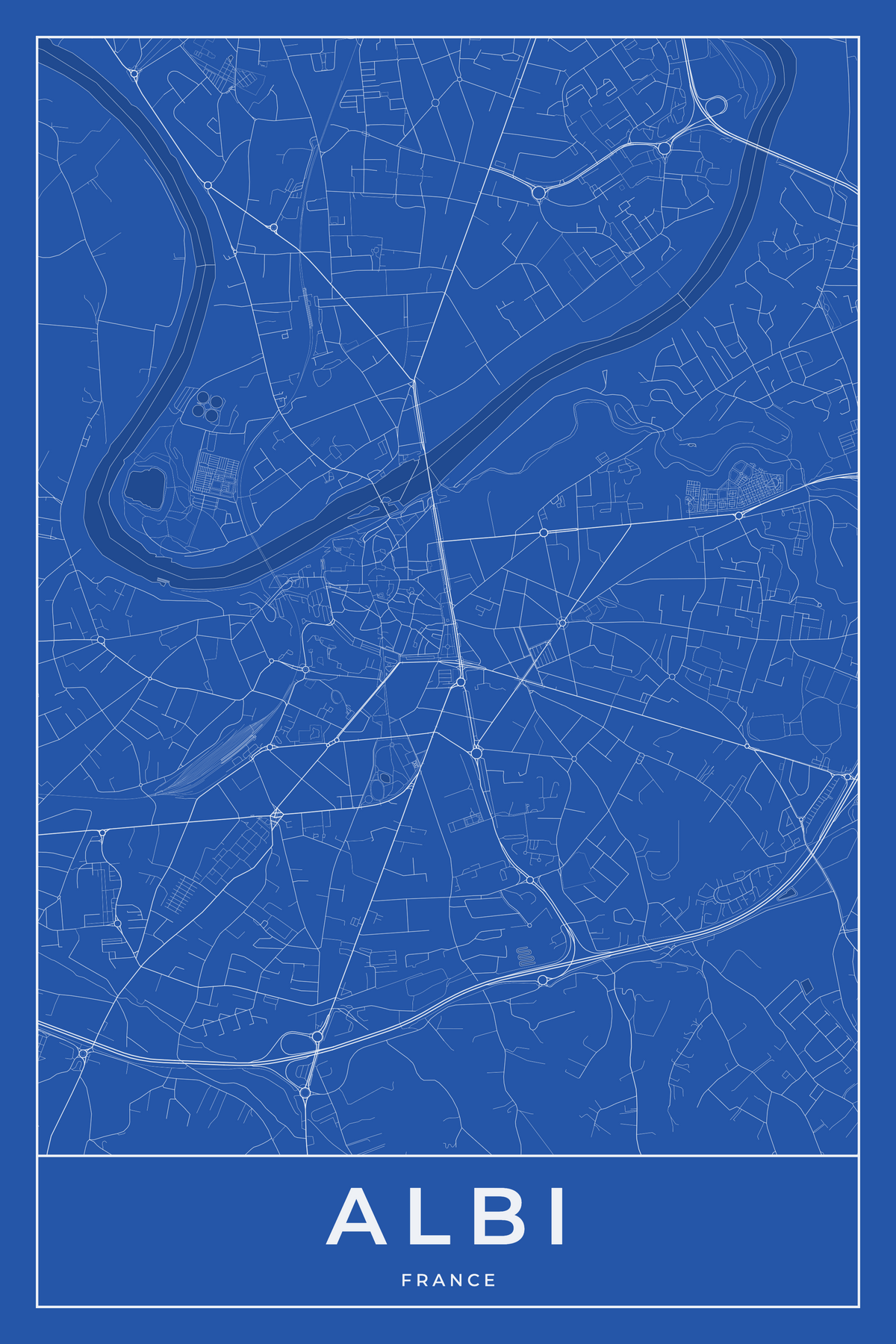 Carte d'Albi bleue - Affiche personnalisée