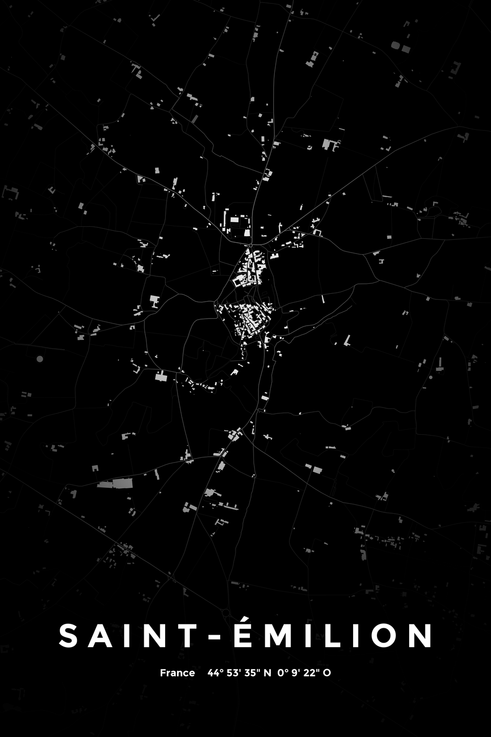 Carte de Saint-Émilion nuit - Affiche personnalisée