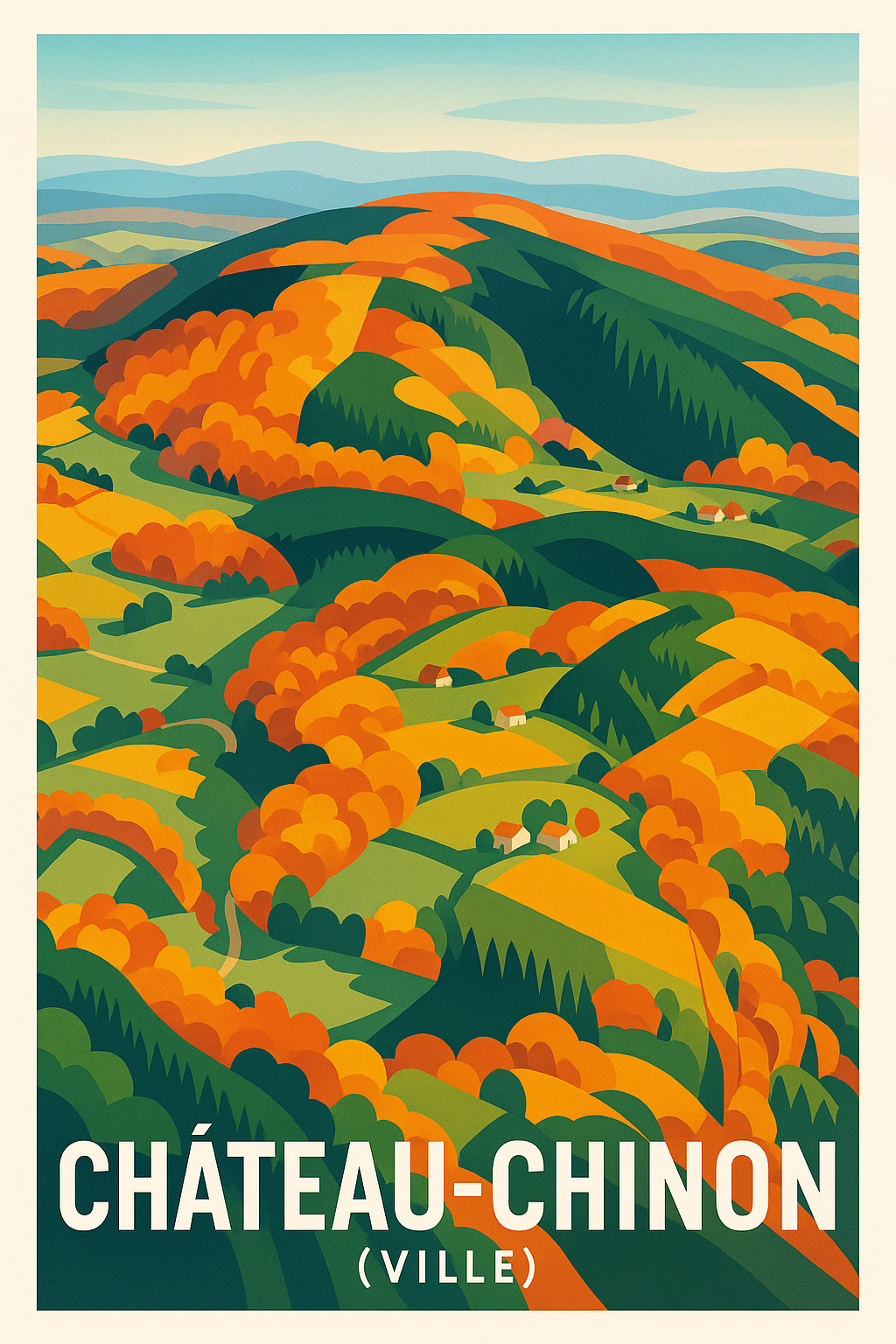 Nièvre France Pas de Cadre / 20 × 30cm Affiche Château-Chinon - Charme et couleurs d'automne en Bourgogne