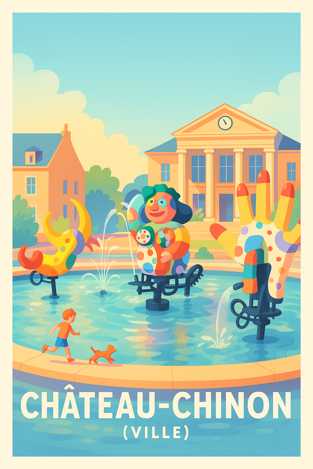 Nièvre France Pas de Cadre / 20 × 30cm Affiche de Château-Chinon - Couleurs et joie au cœur de la ville