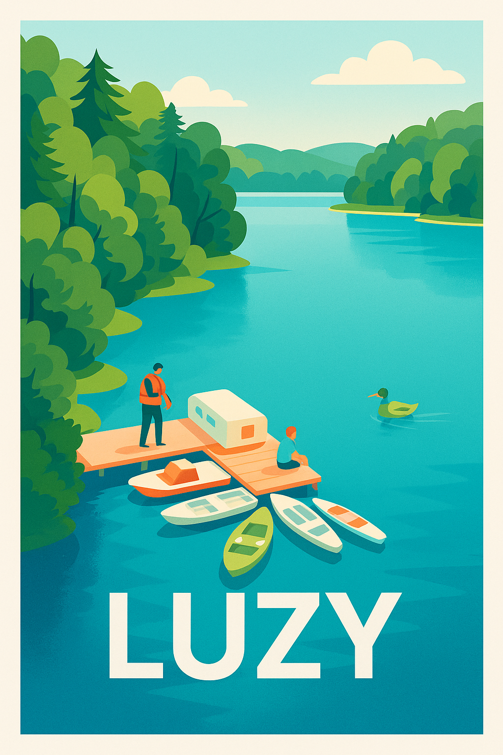 Nièvre France Pas de Cadre / 20 × 30cm Affiche de Luzy - Un havre de paix au bord de l'eau