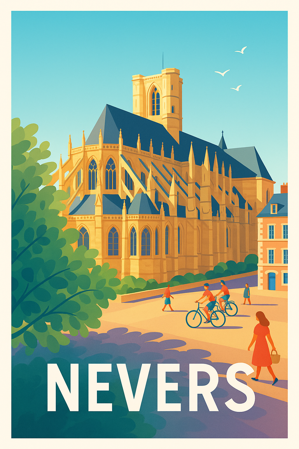 Nièvre France Pas de Cadre / 20 × 30cm Affiche Nevers - L'élégance gothique en plein cœur de la ville