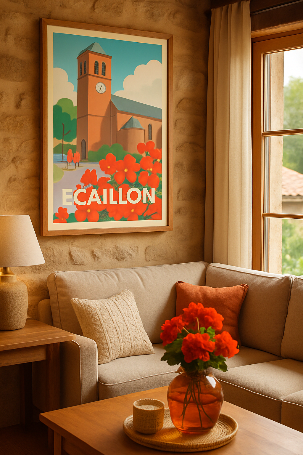 Affiche Écaillon — Tranquillité et charme au fil du clocher · poster d'art de Écaillon