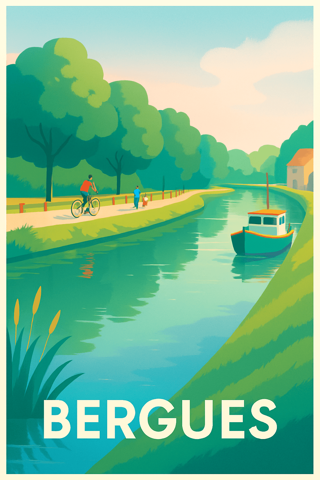 Affiche Bergues — Escapade bucolique au fil de l'eau · poster d'art de Bergues