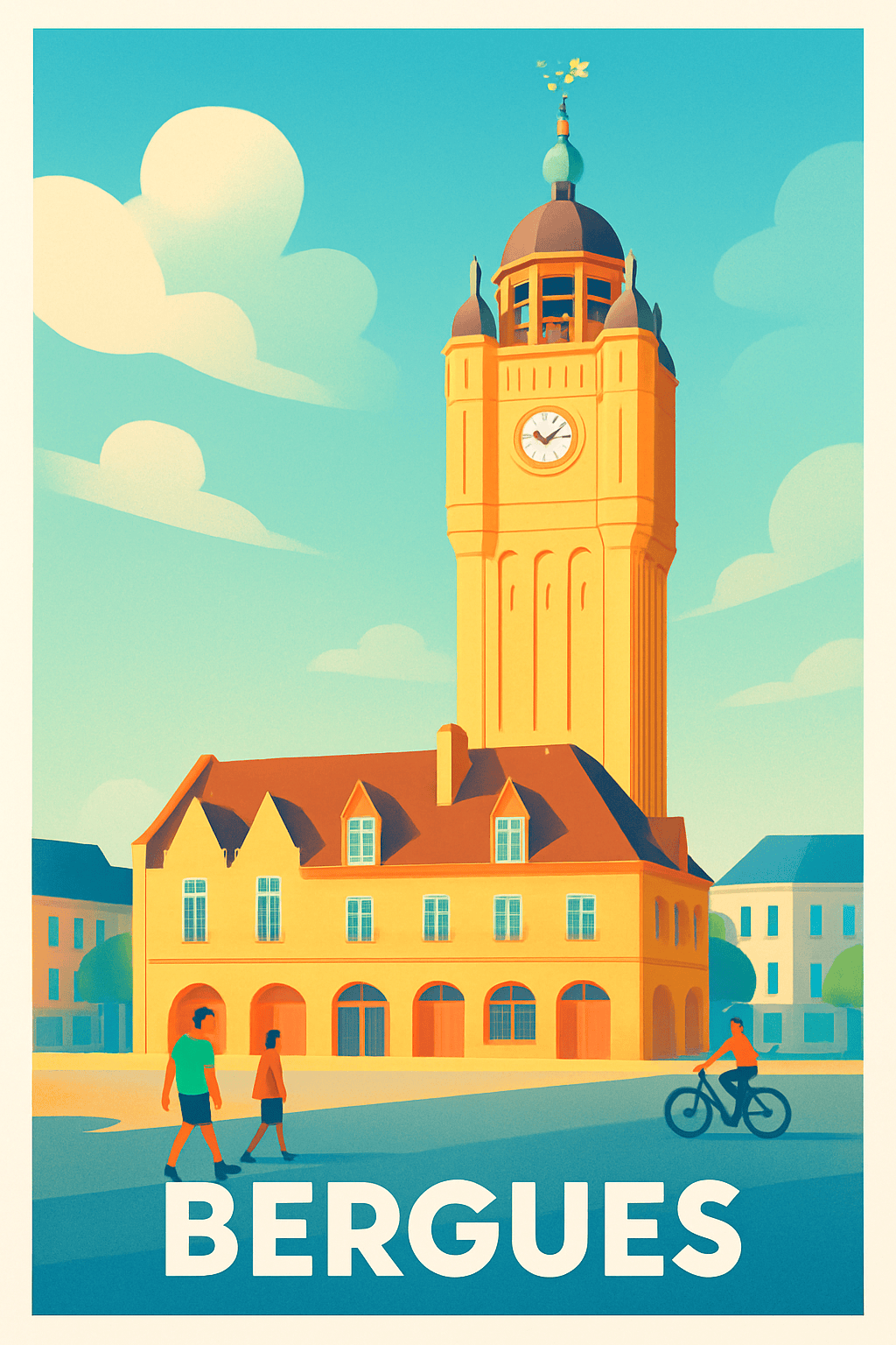 Nord France Pas de Cadre / 20 × 30cm Affiche de Bergues - L'élégance horlogère au cœur de la ville