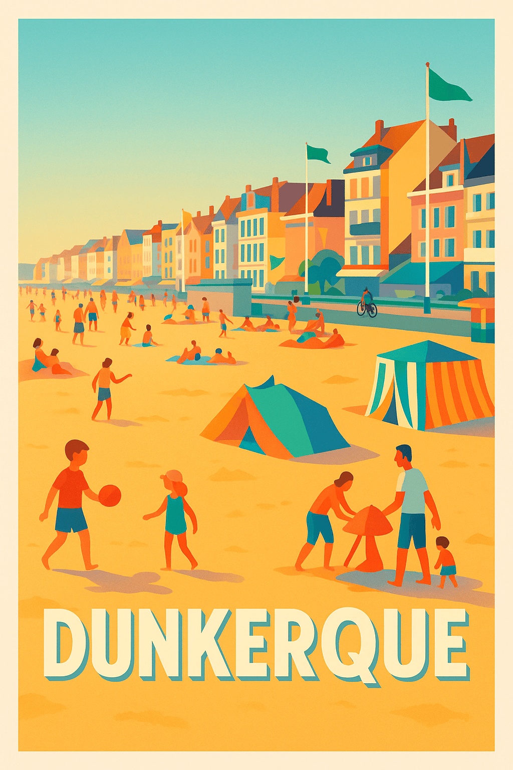Nord France Pas de Cadre / 20 × 30cm Affiche de Dunkerque – Ambiance estivale sur la plage du Nord