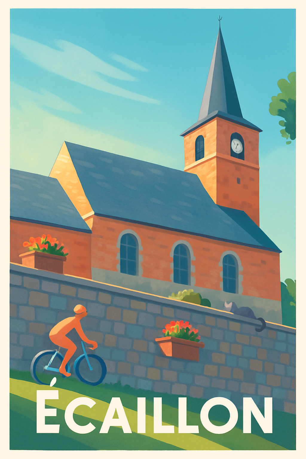 Nord France Pas de Cadre / 20 × 30cm Affiche de Écaillon - Charme et sérénité à vélo
