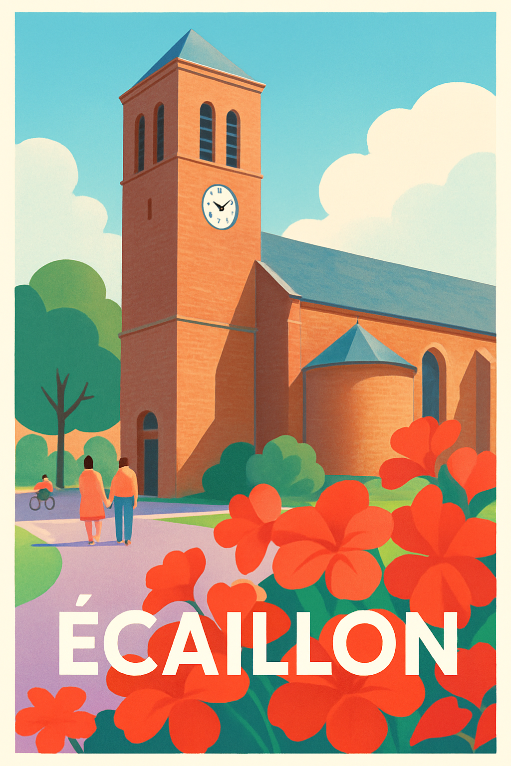 Affiche Écaillon — Tranquillité et charme au fil du clocher · poster d'art de Écaillon