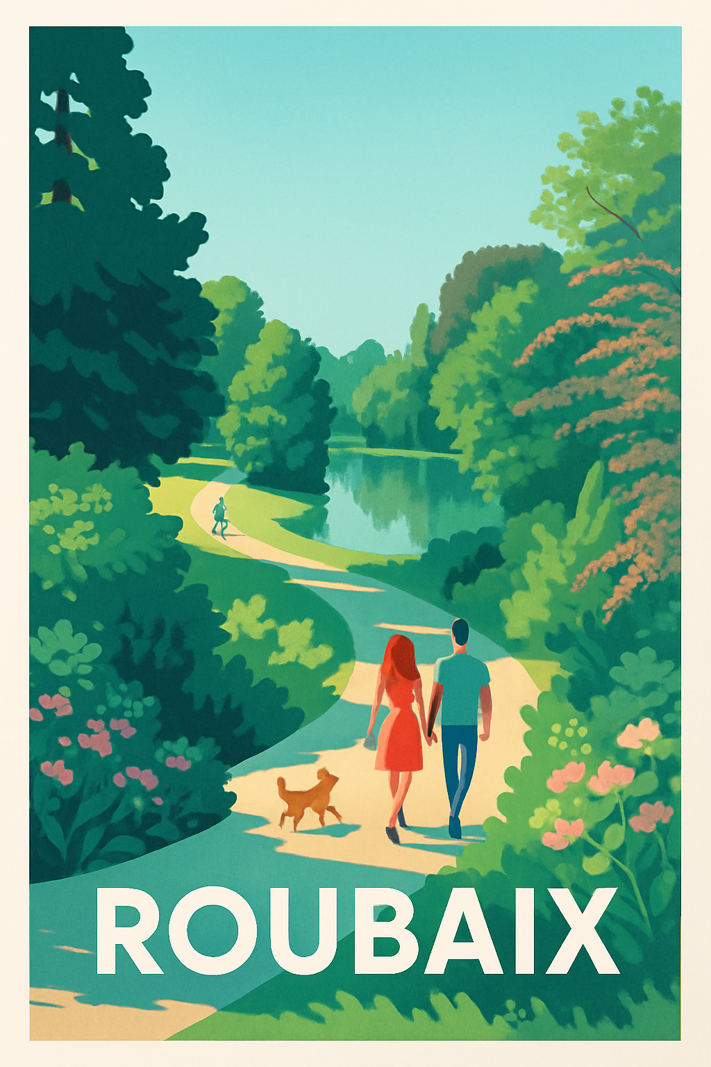 Nord France Pas de Cadre / 20 × 30cm Affiche de Roubaix - Promenade bucolique en duo