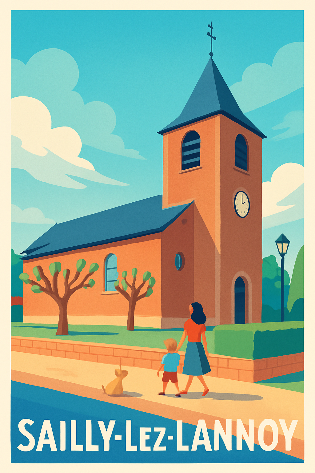 Affiche Sailly-lez-Lannoy — Charme paisible d'une église au cœur de la ville · poster d'art de Sailly-lez-Lannoy