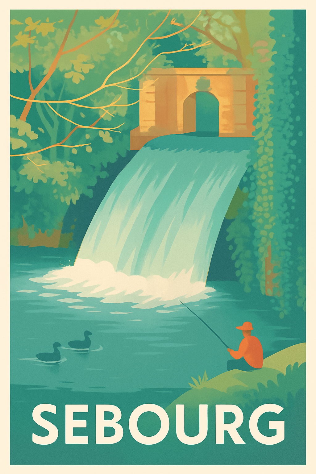 Affiche Sebourg — Tranquillité au bord de la cascade · poster d'art de Sebourg