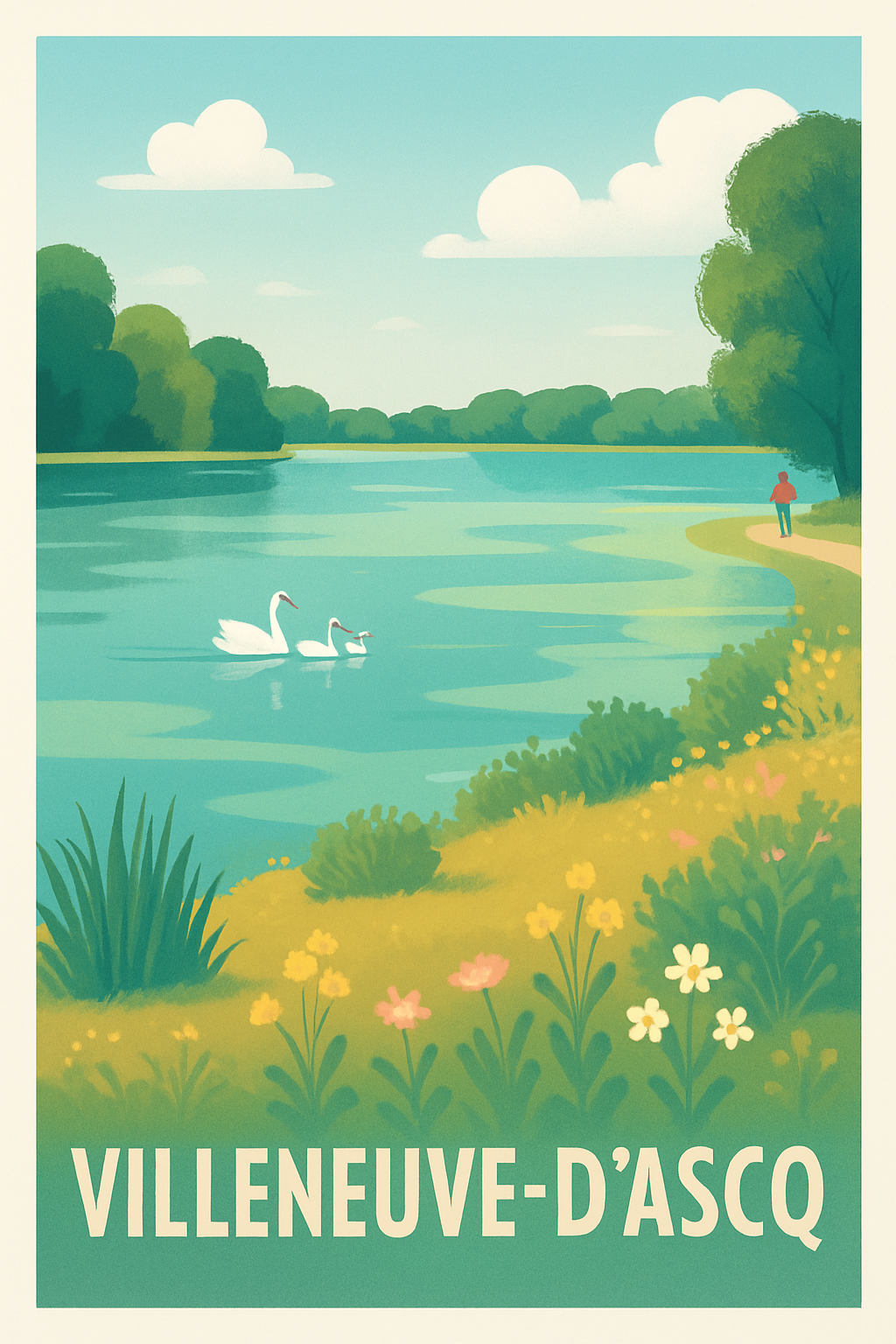 Affiche Villeneuve-d'Ascq — Sérénité au bord de l'eau · poster d'art de Villeneuve-d'Ascq