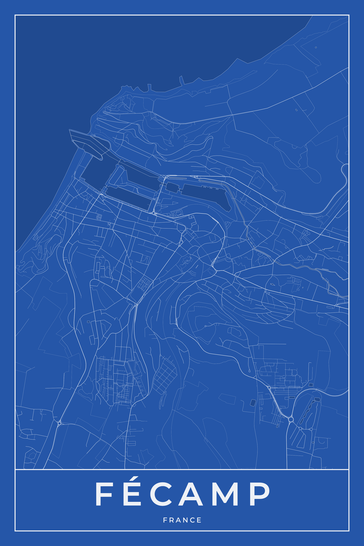 Carte de Fécamp bleue - Affiche personnalisée