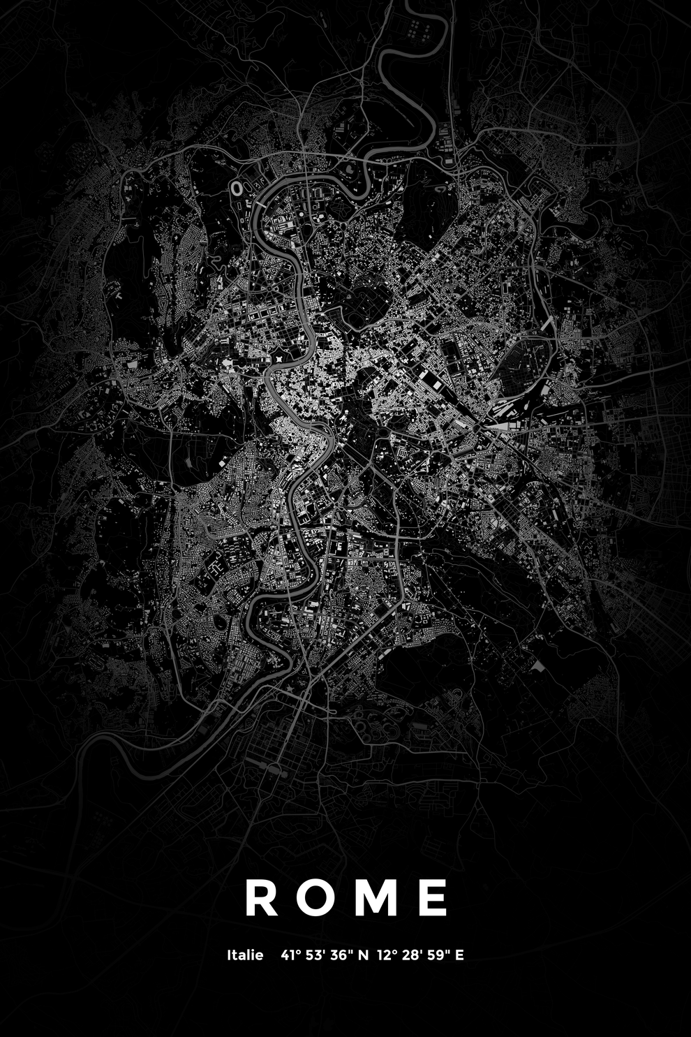 Carte de Rome nuit - Affiche personnalisée