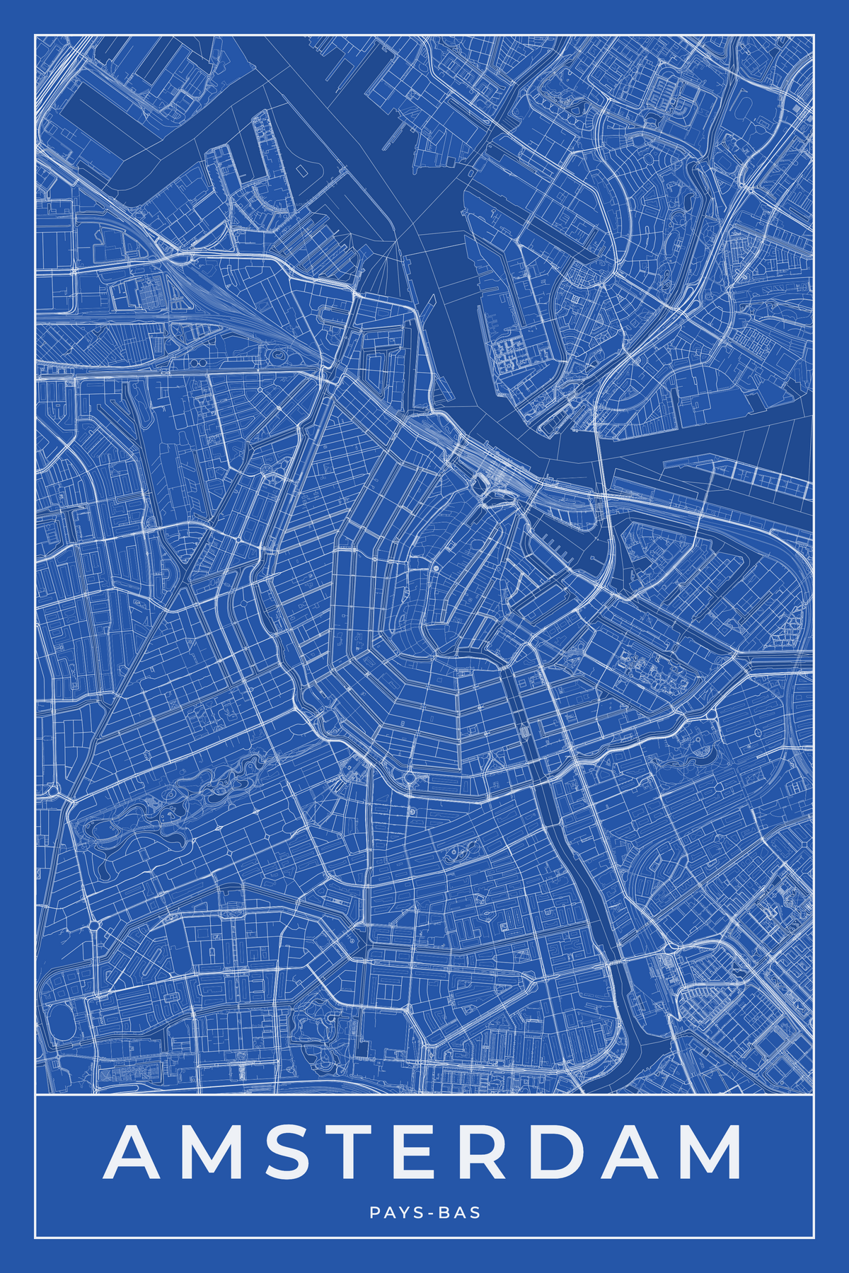 Carte d'Amsterdam bleue - Affiche personnalisée