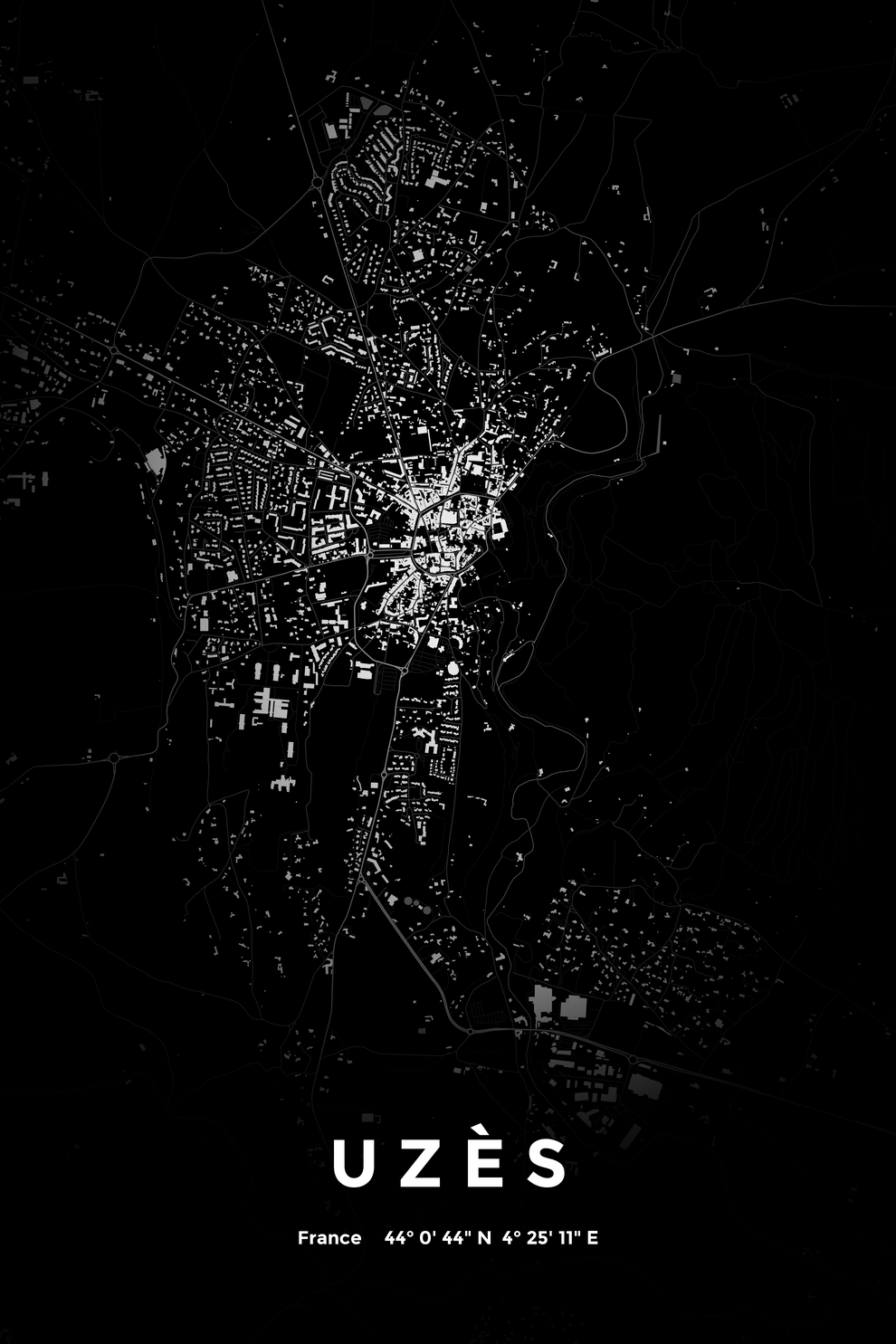 Carte d'Uzès nuit - Affiche personnalisée