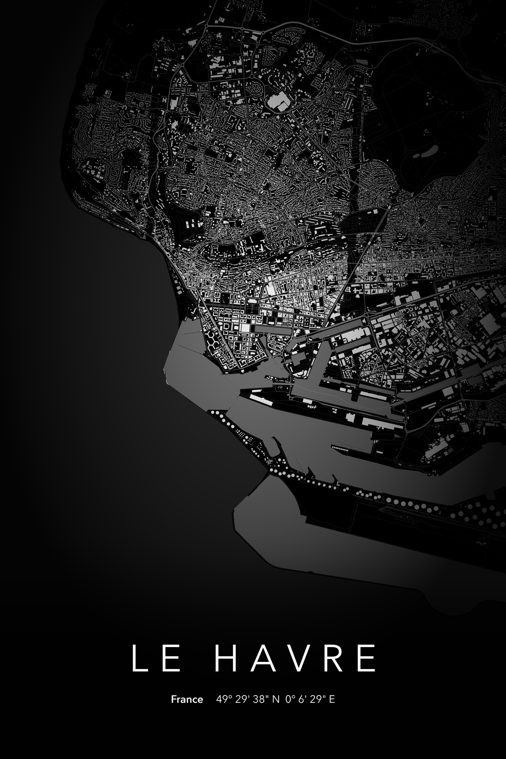 Carte du Havre nuit - Affiche personnalisée