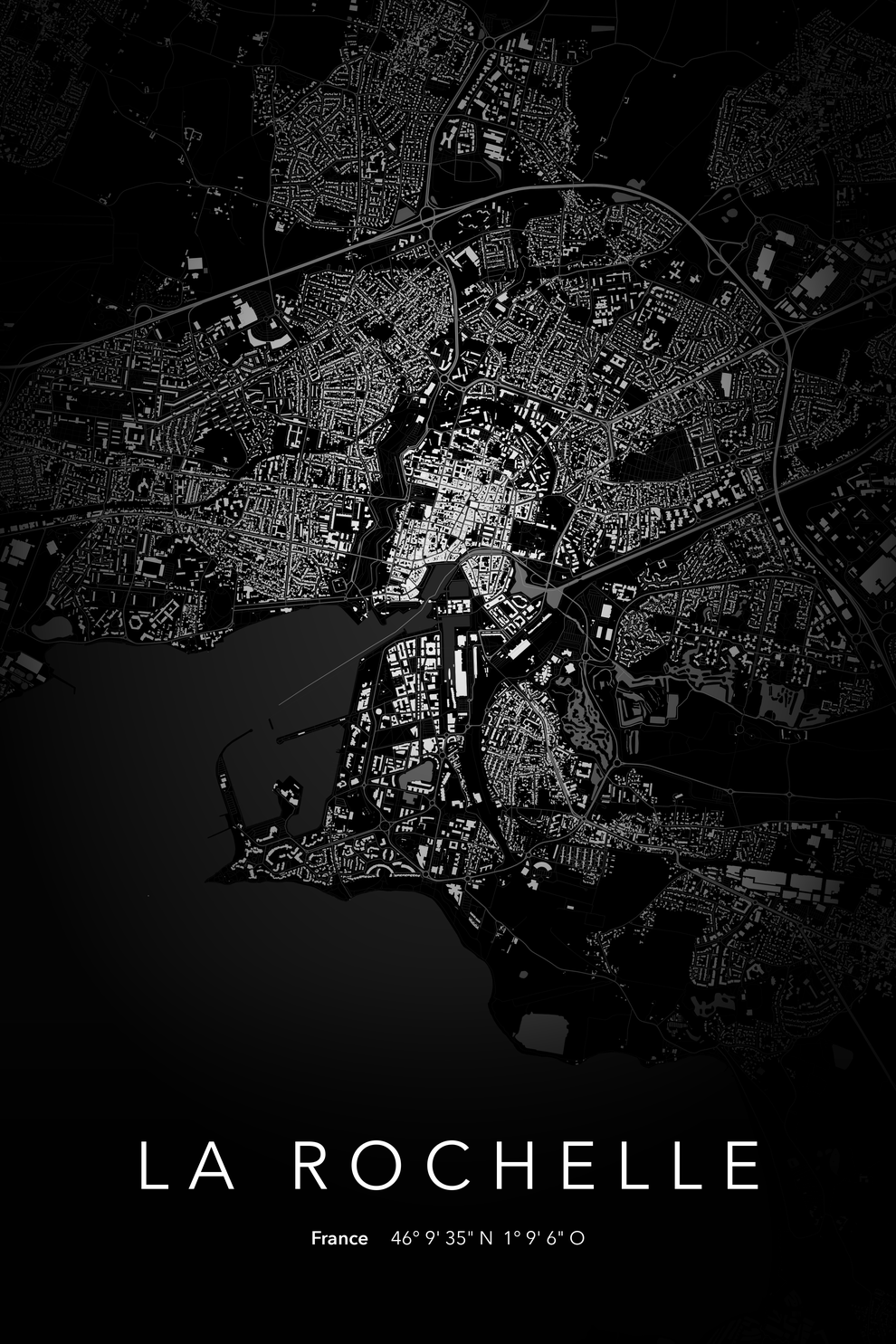 Carte de La Rochelle nuit - Affiche personnalisée