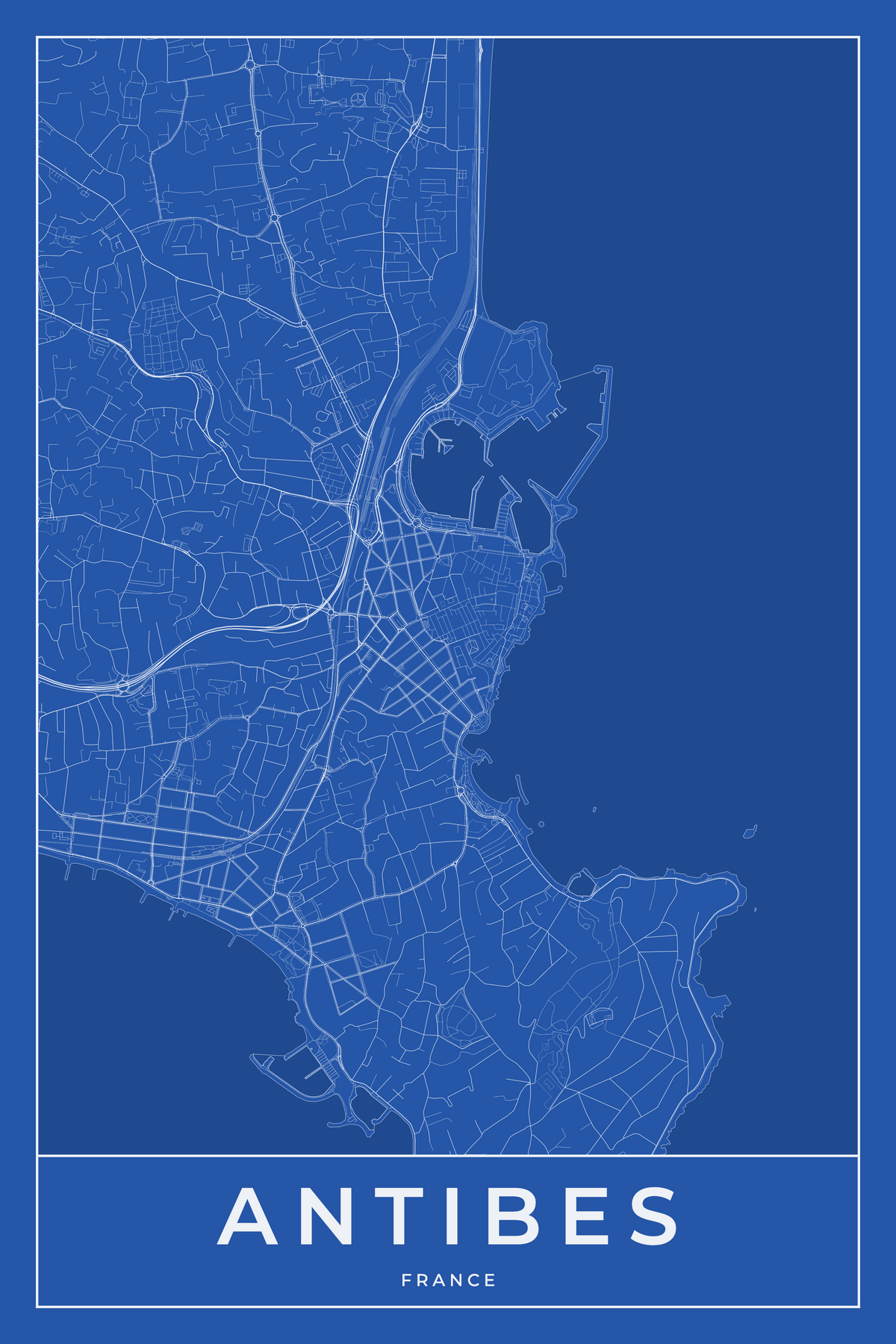 Carte d'Antibes bleue - Affiche personnalisée