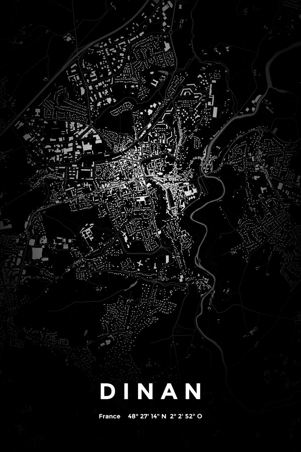 Carte de Dinan nuit - Affiche personnalisée