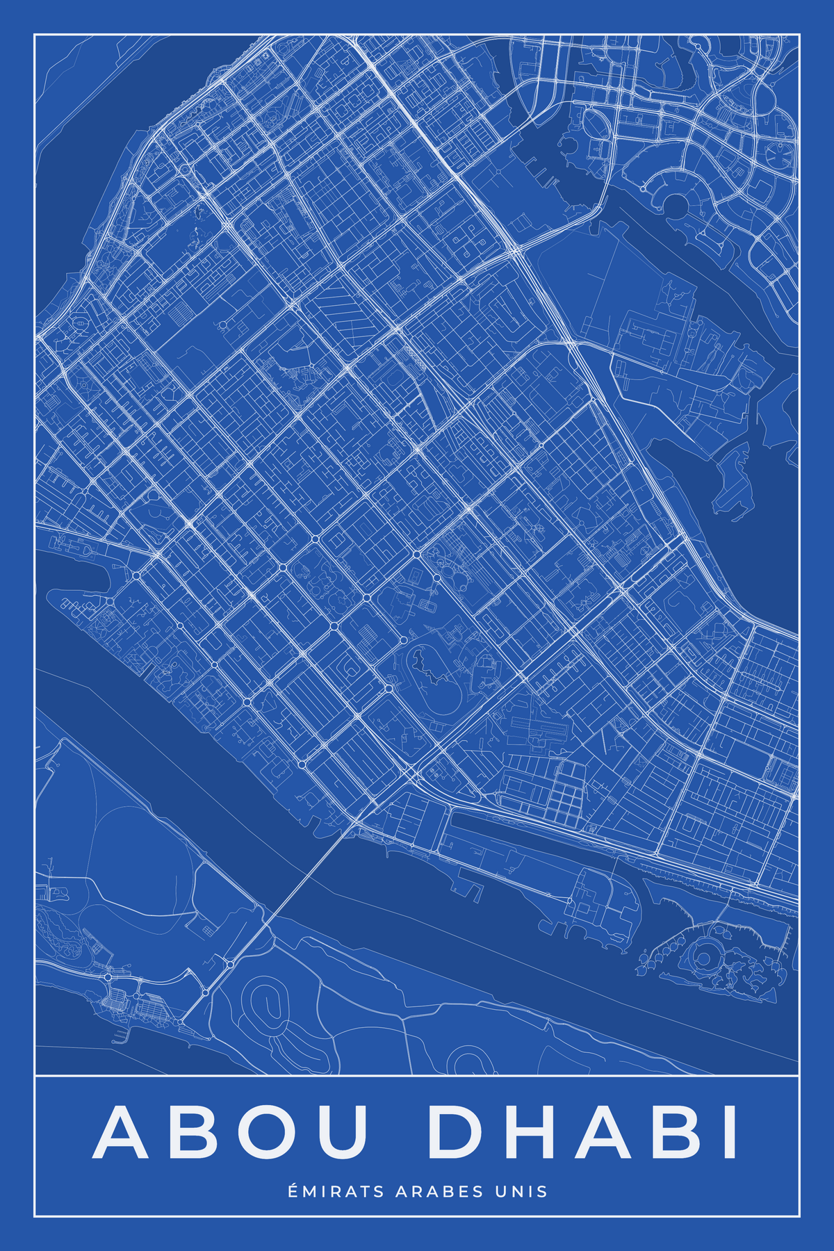 Carte d'Abou Dhabi bleue - Affiche personnalisée