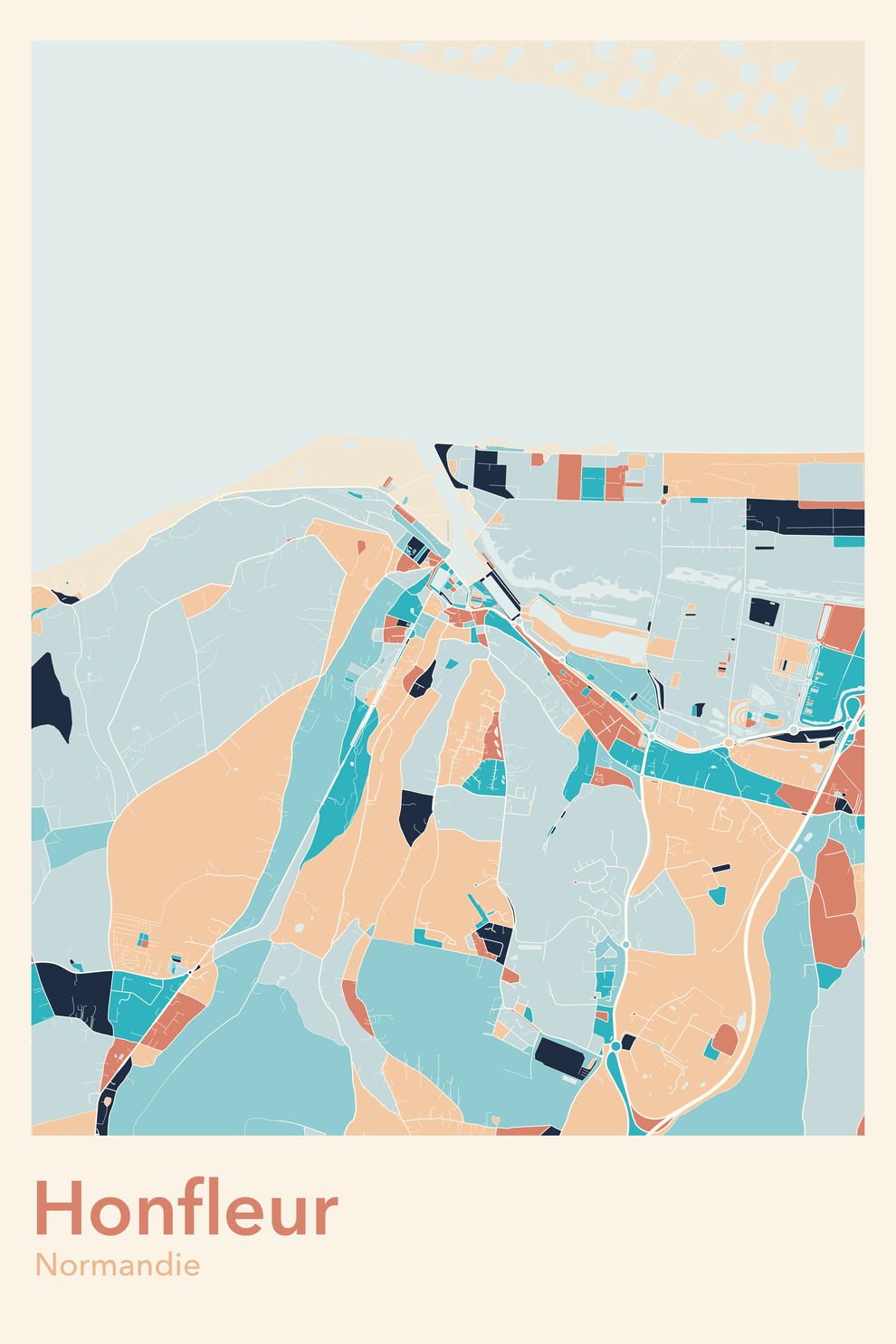 Plan d'Honfleur coloré - Carte personnalisée