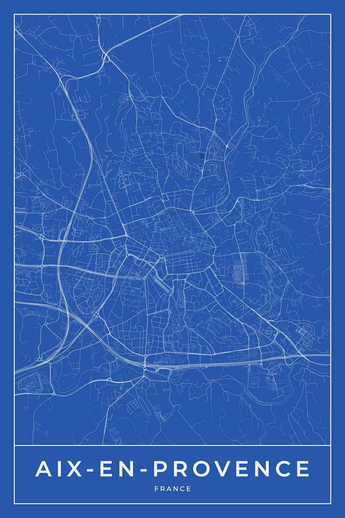 Carte d'Aix-en-Provence bleue - Affiche personnalisée