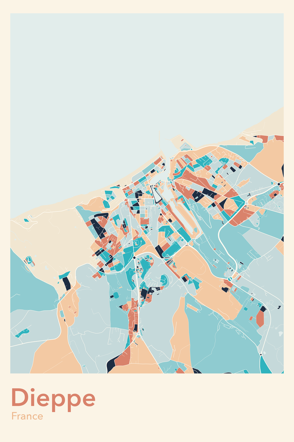 Plan de Dieppe coloré - Carte personnalisée