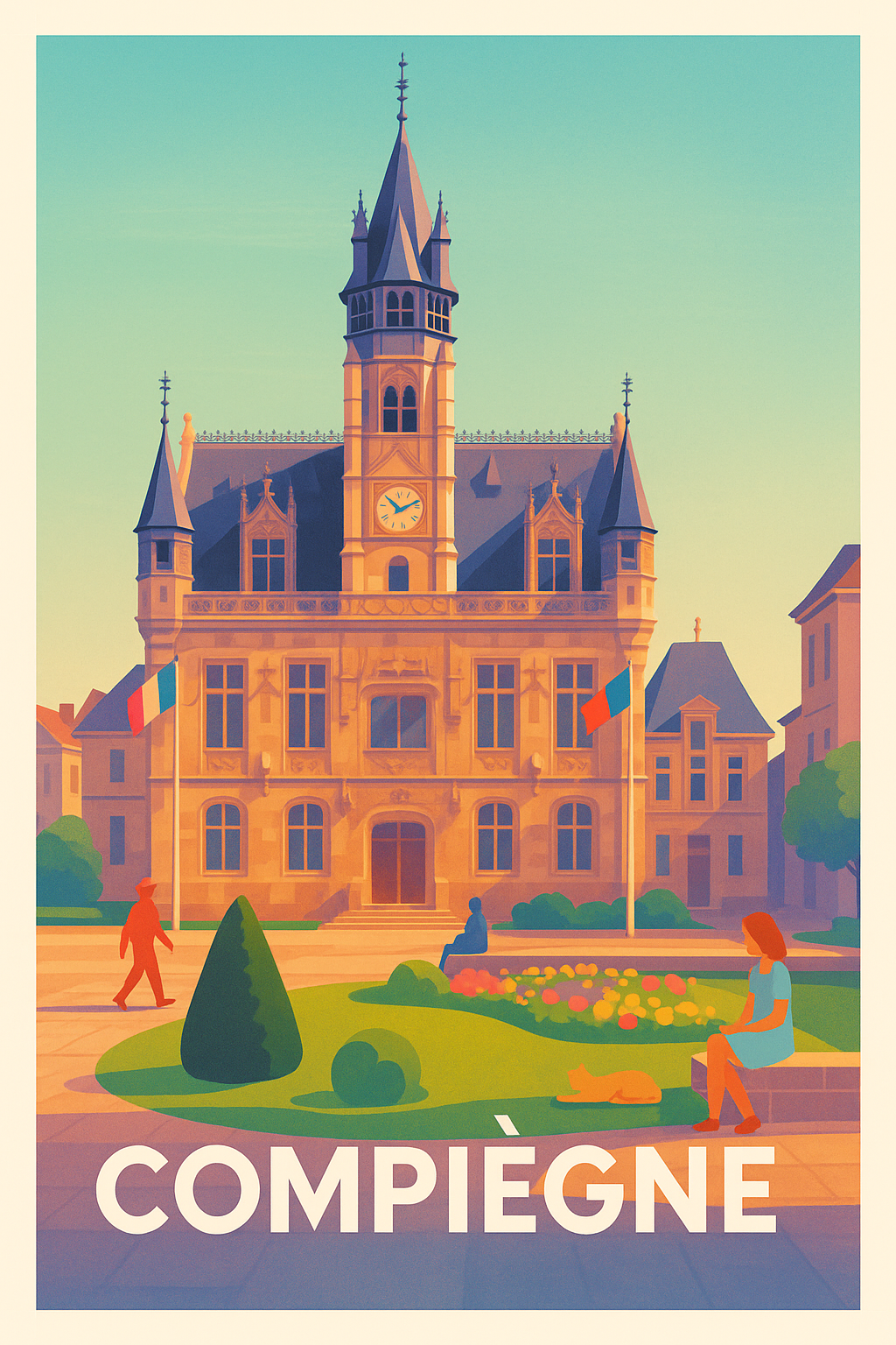 Oise France Pas de Cadre / 20 × 30cm Affiche Compiègne - Élégance et Sérénité en Centre-Ville