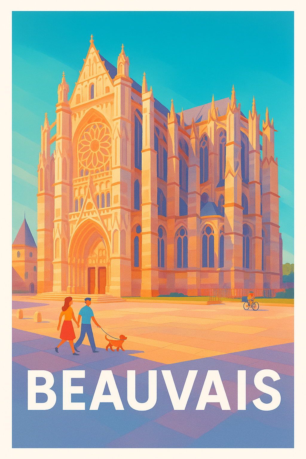 Oise France Pas de Cadre / 20 × 30cm Affiche de Beauvais - La Cathédrale en lumière dorée