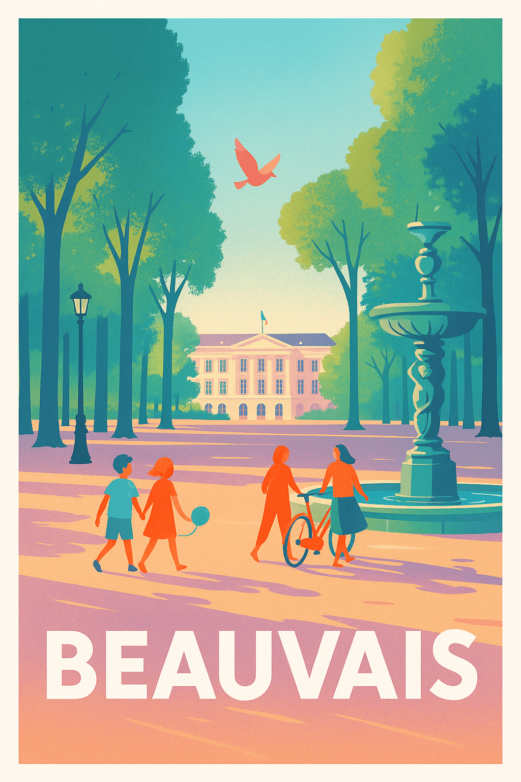 Affiche Beauvais — Promenade ensoleillée au cœur de la ville · poster d'art de Beauvais