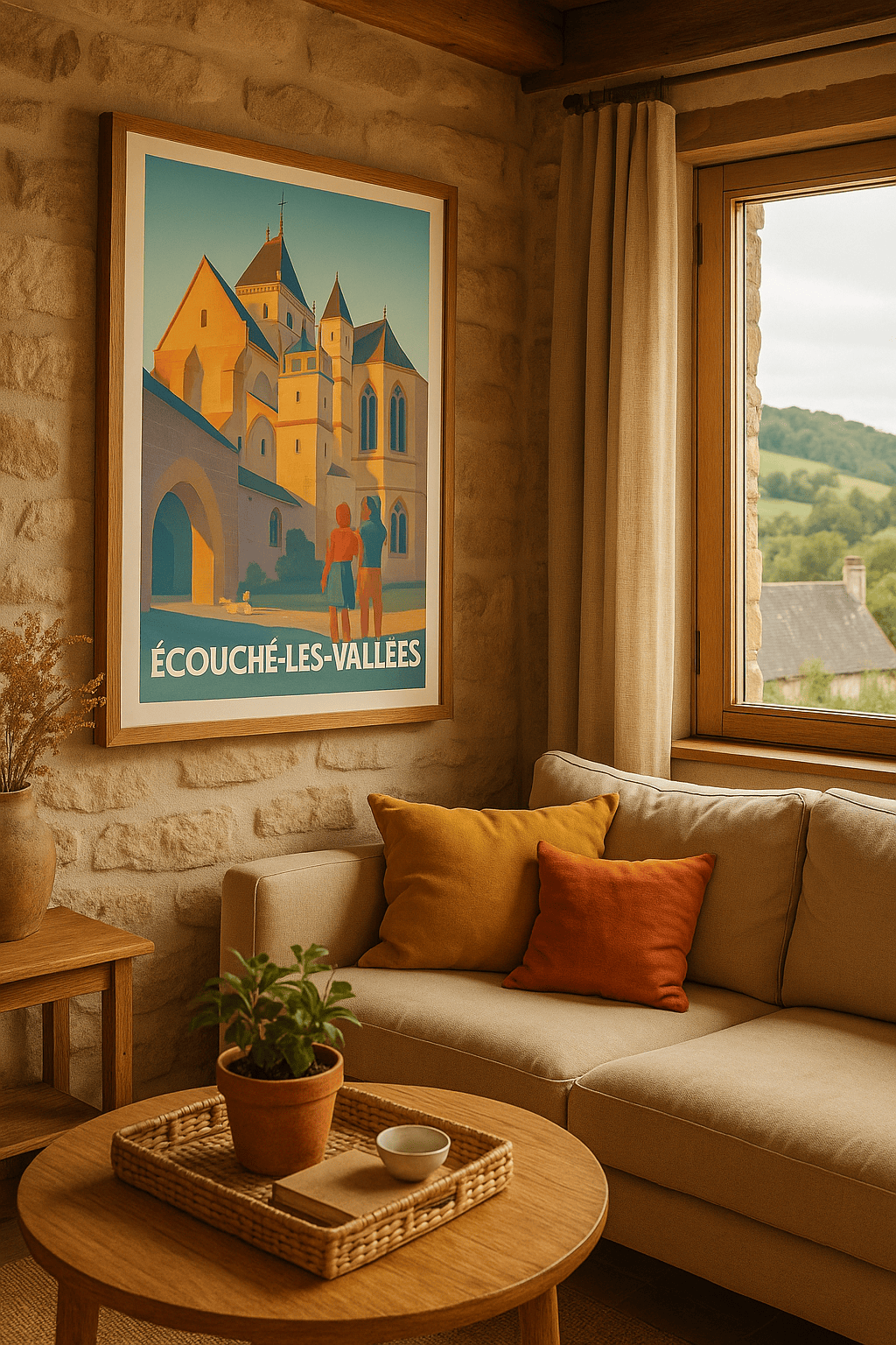 Affiche Écouché-les-Vallées — Un voyage architectural au cœur de la Normandie · poster d'art de Écouché-les-Vallées