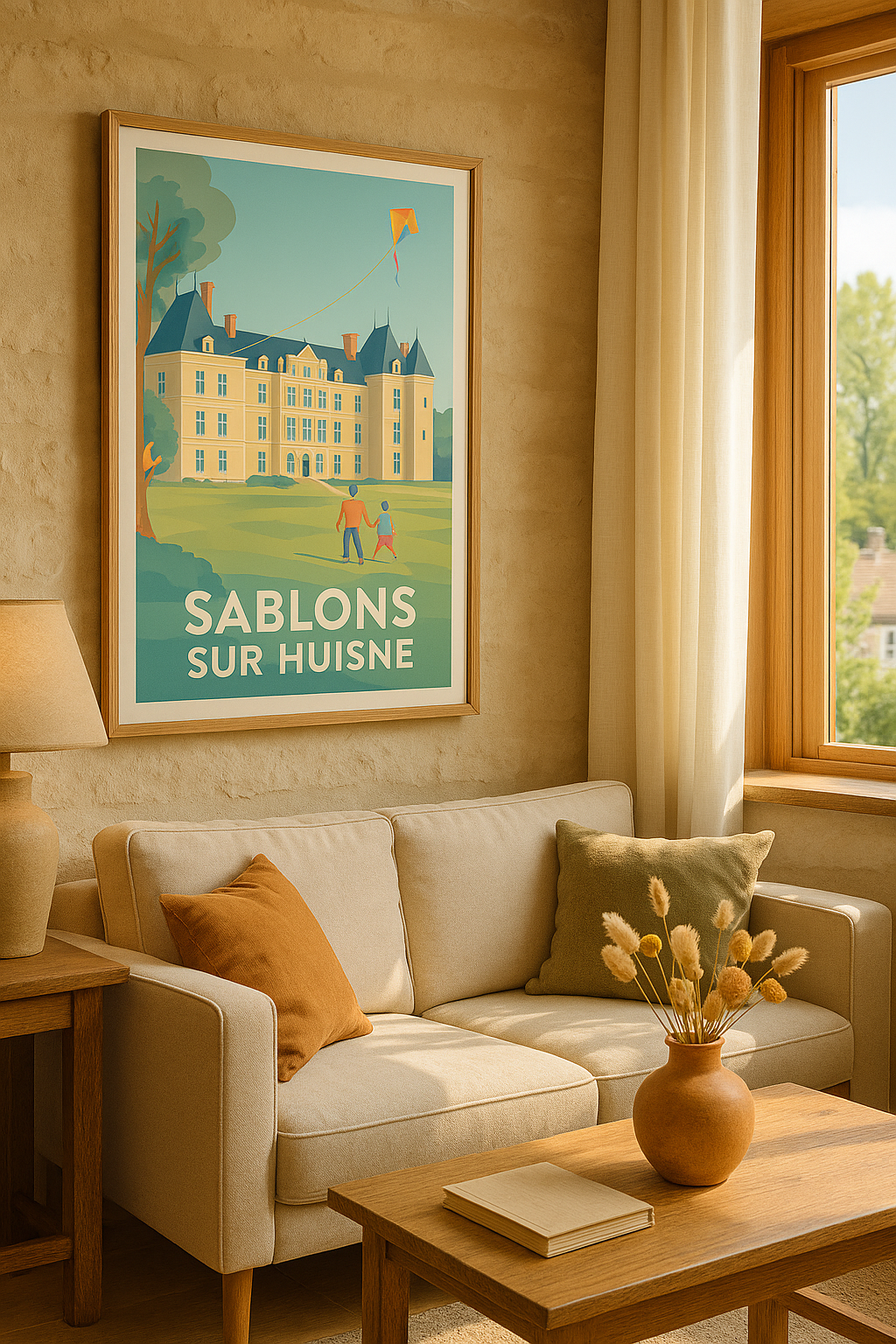 Affiche Sablons-sur-Huisne — Charme et douceur au château · poster d'art de Sablons-sur-Huisne